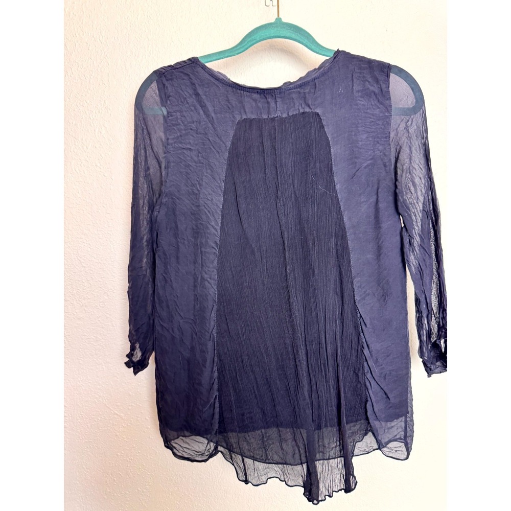 Nina Kendosa Silk Blouse Top Women's M Blue Made in Italy Romantic Grunge